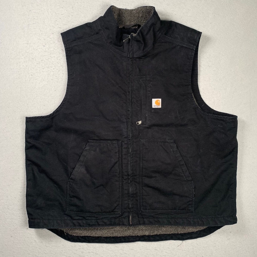 Carhartt Vest Mens 2XL Black Loose Fit Sherpa Lined Mock Neck Workwear